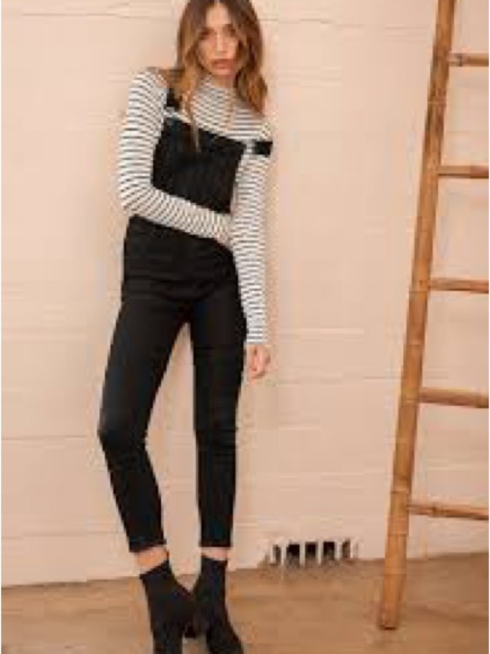 Pistola Jesse Black Coated Denim Skinny Overalls size 24